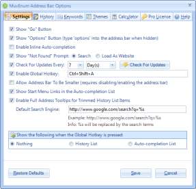 MuvEnum Address Bar Options Screenshot